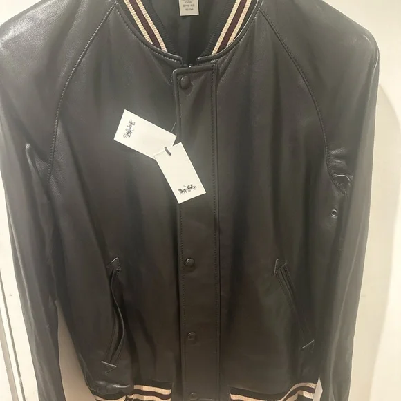 Coach Reversible Leather Souvenir Jacket Black Camel Size 50 L NWT - Picture 2 of 7